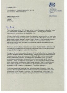 Samer Issawi letter from Alistair Burt