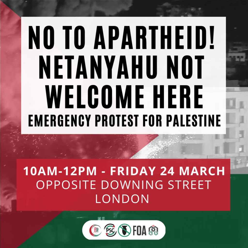 No to apartheid! Netanyahu not welcome here
