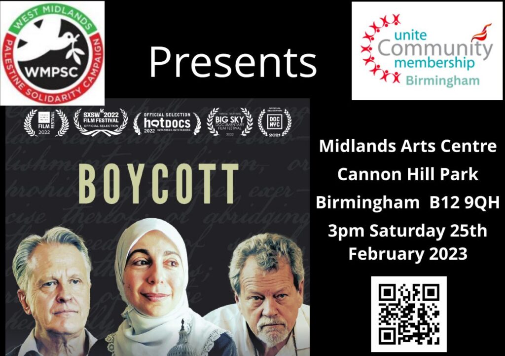 West Midlands PSC 'Boycott' Film Screening + Q+A Palestine Solidarity Campaign