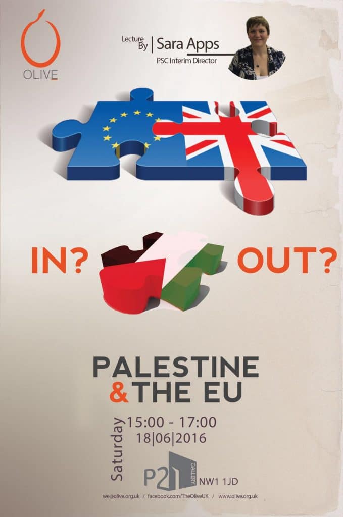 Graphic showsEU, UK and Palestinian flags represented as jigsaw pieces